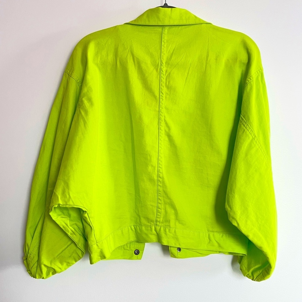 RARE 90s Fashion Nova Lime Green Cropped puff Bomber Jacket Balloon Sleeves XS - Picture 6 of 11